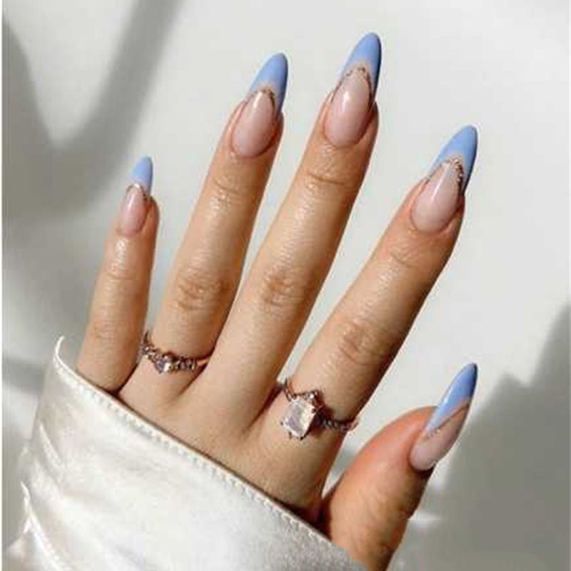 French-Sky Blue-Long Almond-Press On Nails