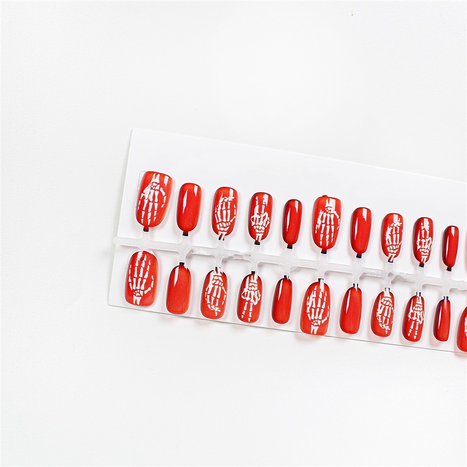 Haunting Scarlet-Short Oval Press On Nails