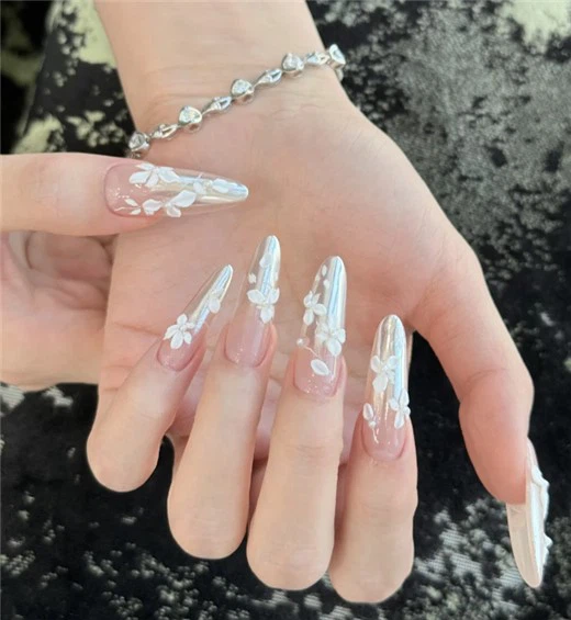 White Floral Carving Moonlit Pink Press on Nails White Floral Carving Moonlit Pink Press on Nails