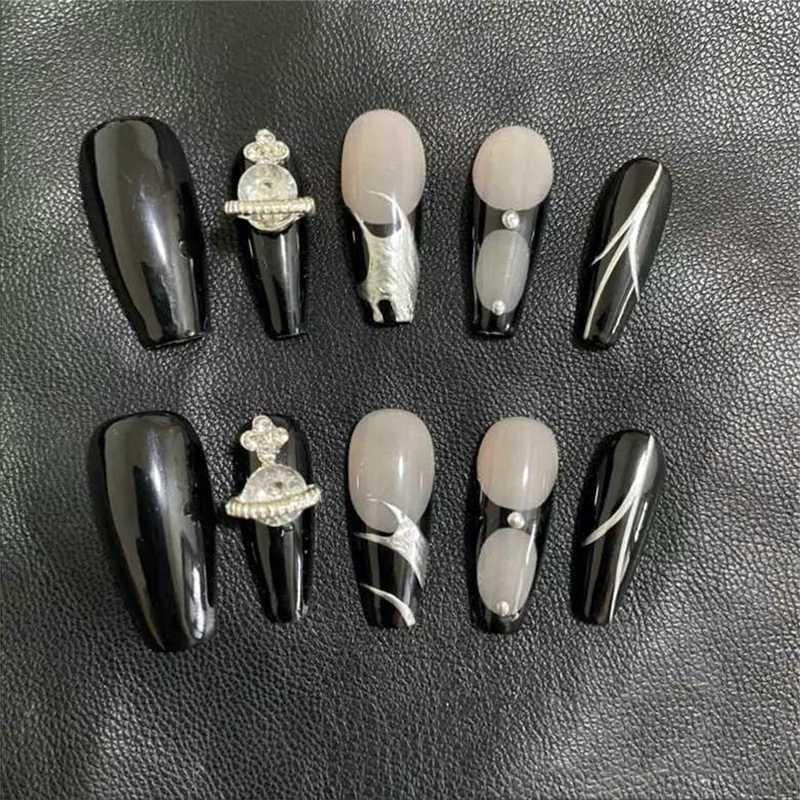 Punk Style-Black-Long Ballerina-Press On Nails