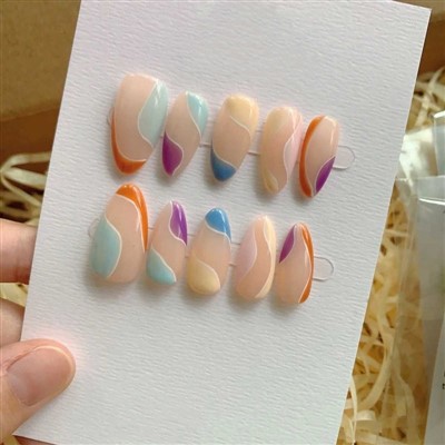 Colorful Swirl-Short Almond-Press On Nails