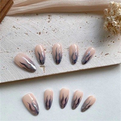 Silver Flame- Hand Painted-Short Almond