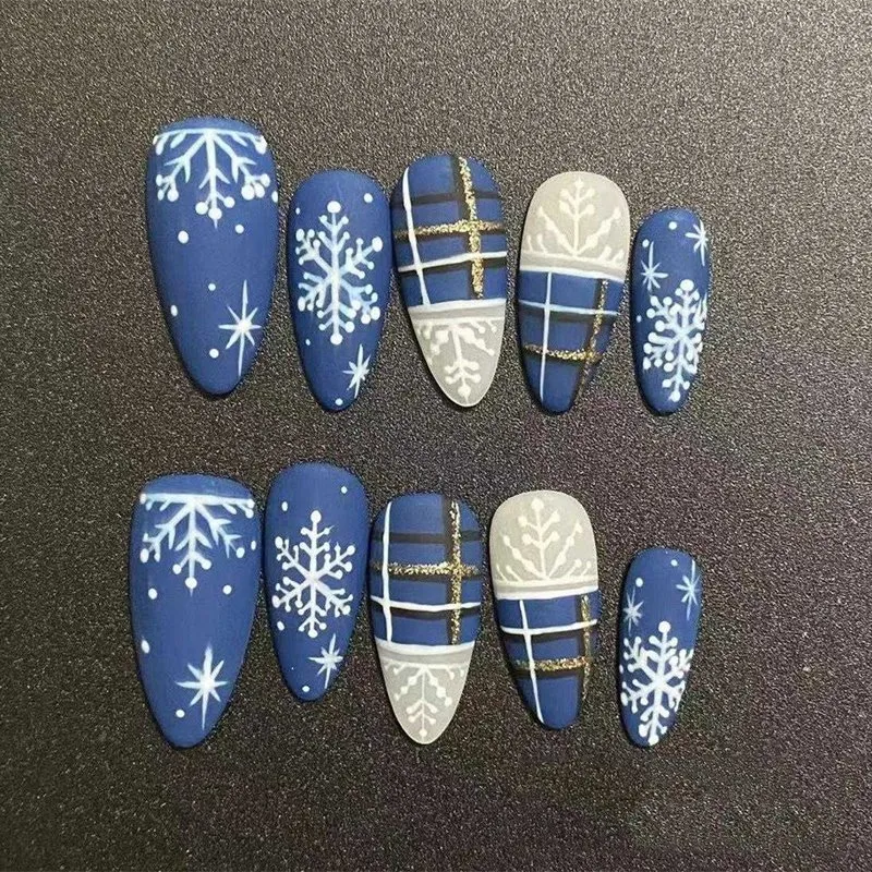Snowflake-Blue-Almond-Matte-Press On Nails