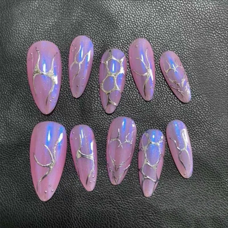 Y2K-Hand Painted-Purple-Shimmer-Almond